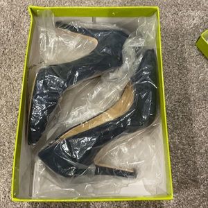 Navy suede closed toe heel